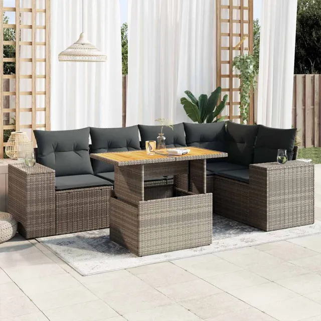 vidaXL 6-delige Loungeset met kussens poly rattan grijs, foto 2