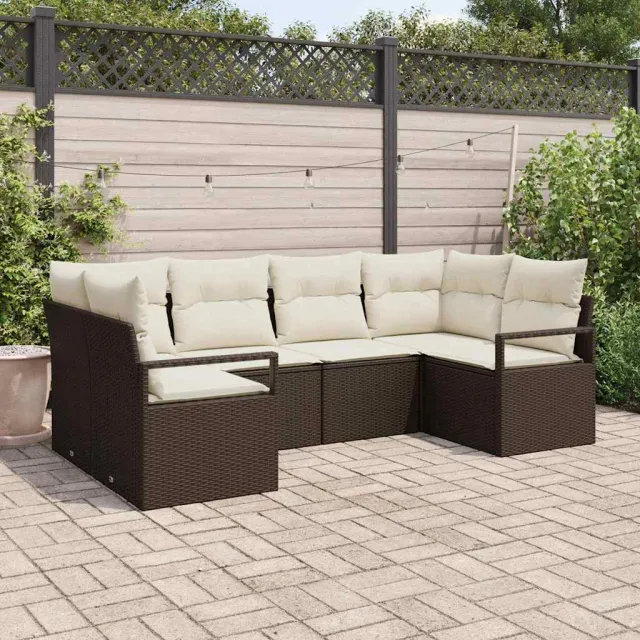 vidaXL Tuinbankenset 6 st Bruin en wit poly rattan, foto 2