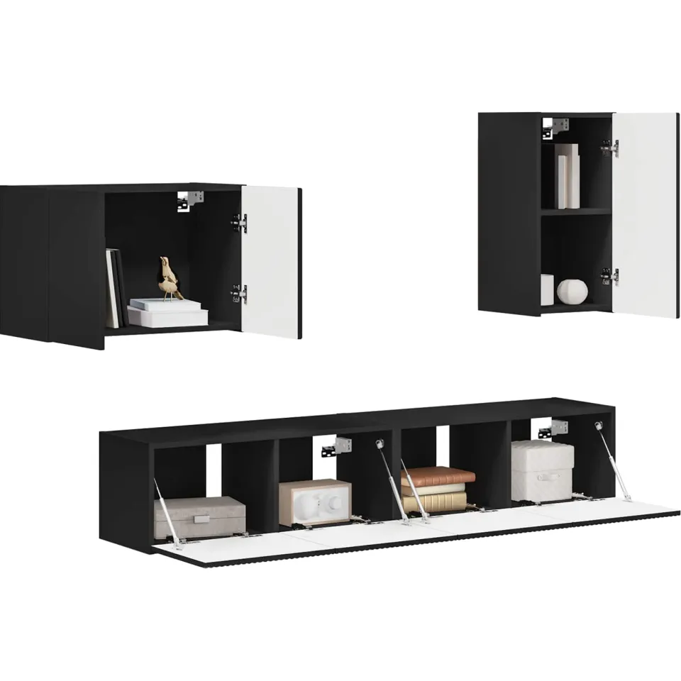 vidaXL TV Wandkast Set 4 st Zwart Bewerkt hout