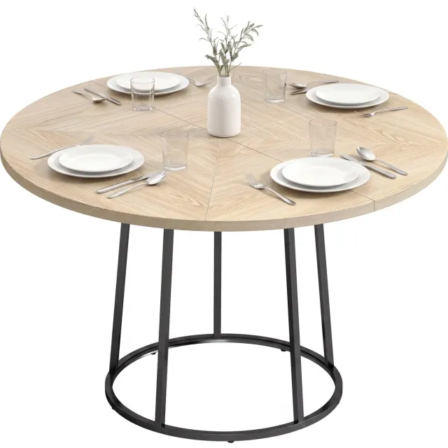 Homcom Eettafel - MDF, Metaal - 120 x 120 x 75 cm - Natuurlijk Hout
