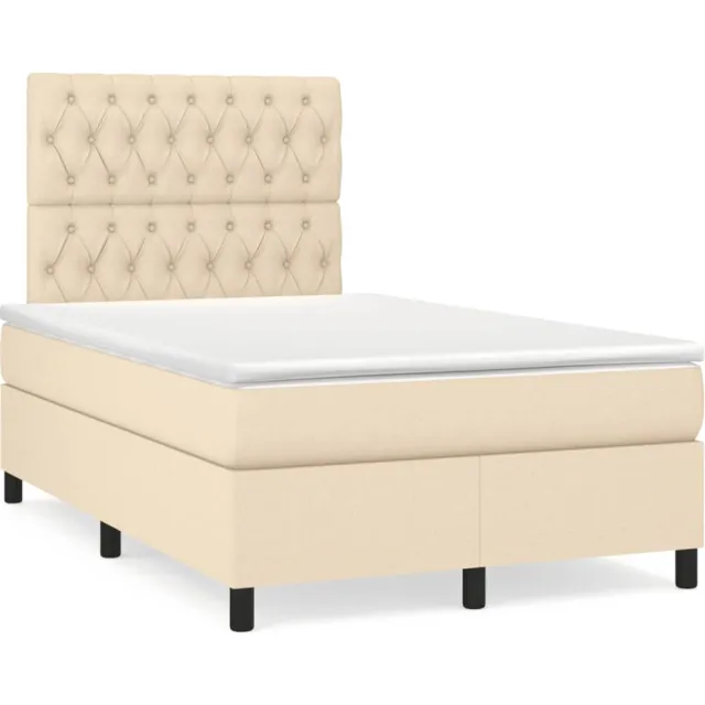 vidaXL Boxspring met matras en LED stof crèmekleurig 120x190 cm