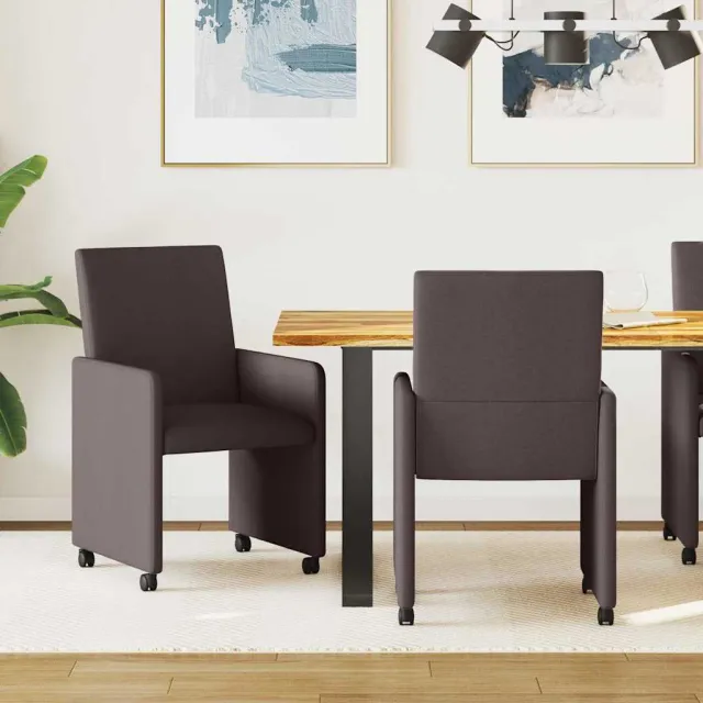 vidaXL Eetkamerstoelen met Wieltjes 2 st Stof Donkerbruin bruin, foto 2