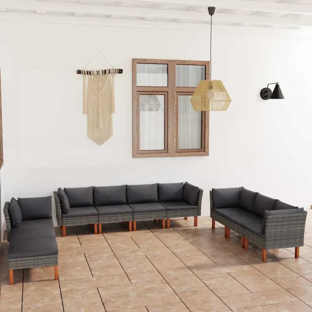 vidaXL 10-delige Loungeset met kussens poly rattan grijs, foto 2
