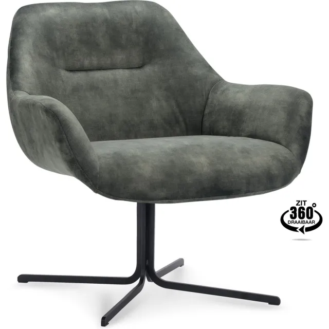 Icon Living Fauteuil Alba - Draaivoet Zwart - Velours Adore Hunter Groen