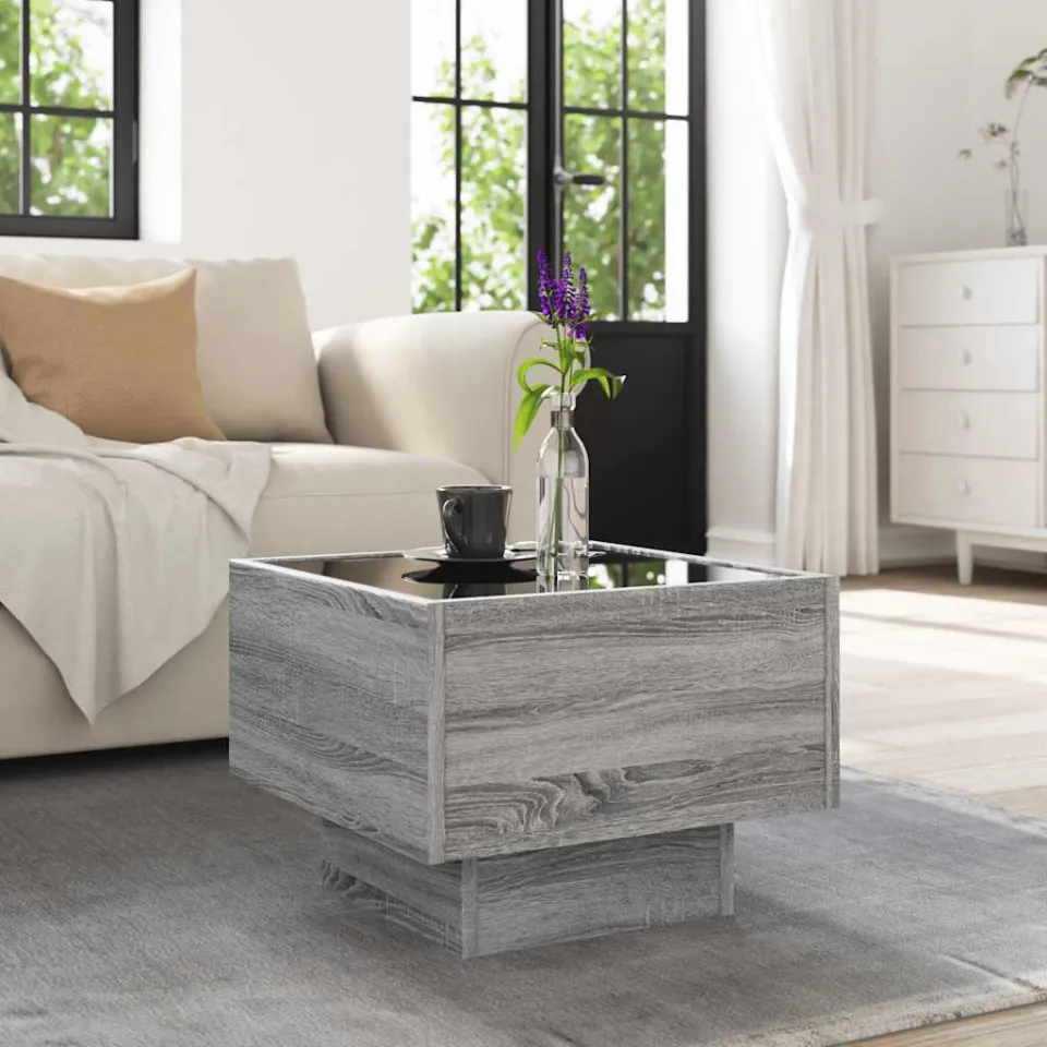 vidaXL Bijzettafel met LED 40x40x30 cm bewerkt hout grijs sonoma eiken, foto 3