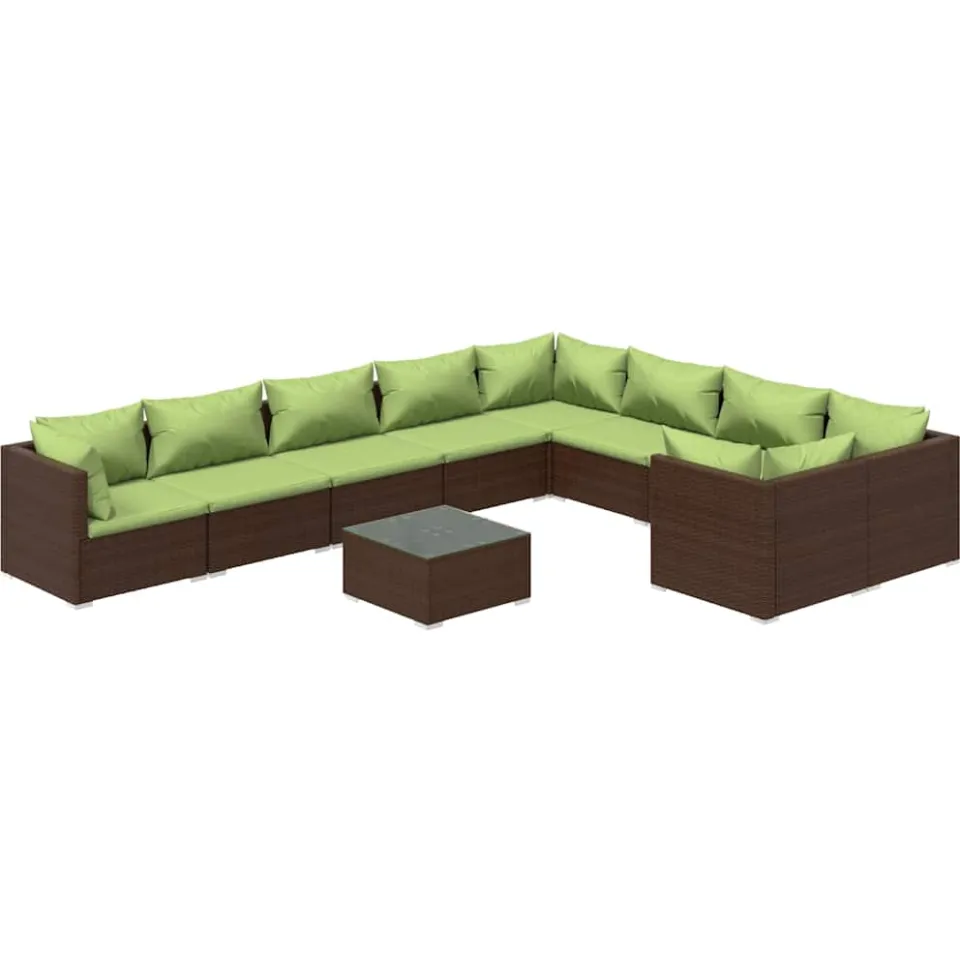 vidaXL 10-delige Loungeset met kussens poly rattan bruin