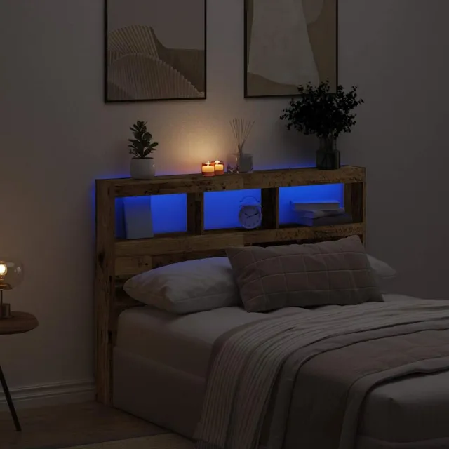 vidaXL Hoofdbordkast met LED 140x17x102 cm oud hout Bruin