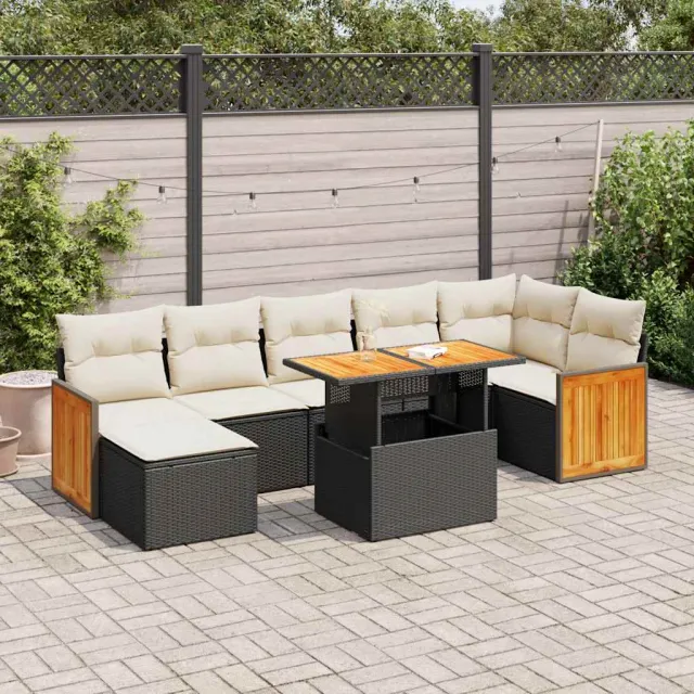 vidaXL 8-delige Loungeset met kussens poly rattan acacia zwart, foto 2