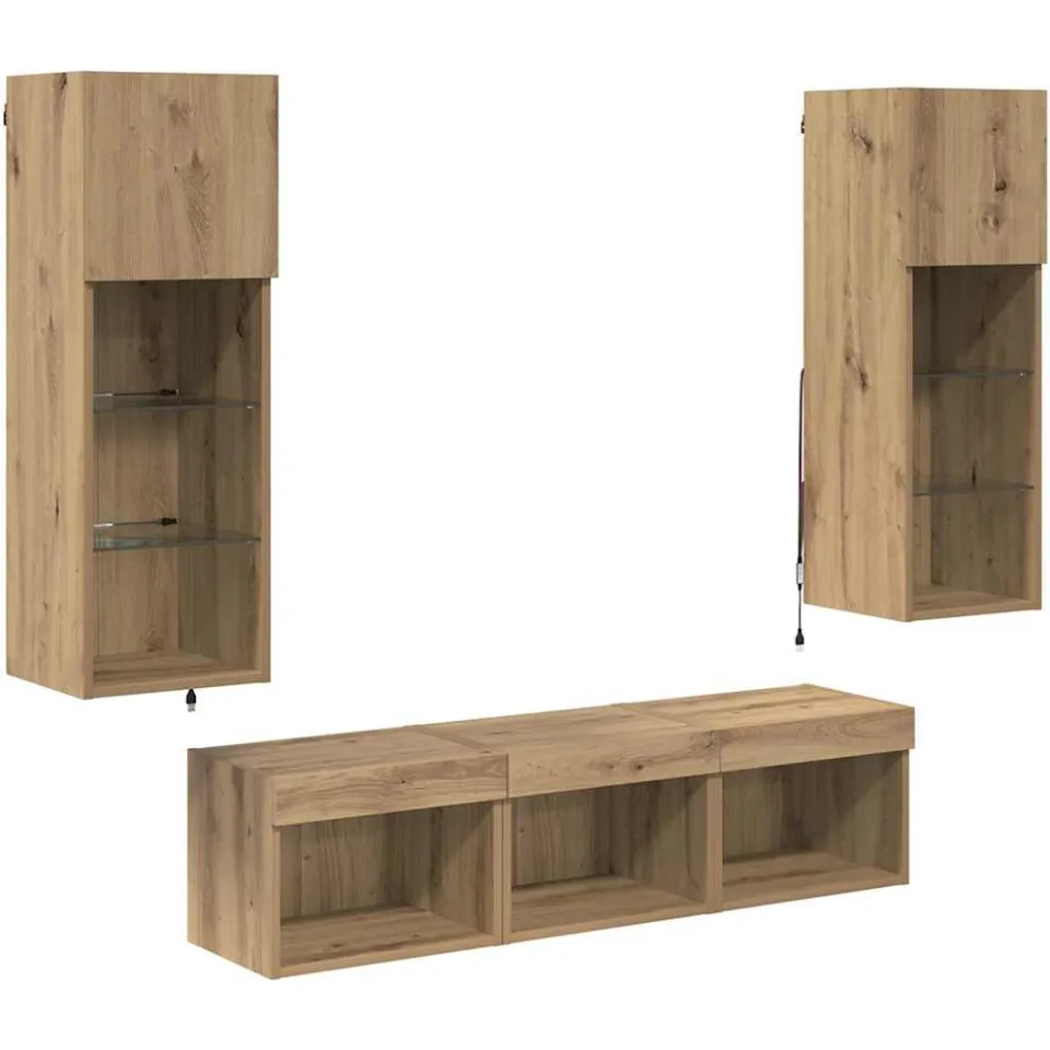 vidaXL TV Wandmeubels 5 st Zwart Eiken Bewerkt hout Bruin