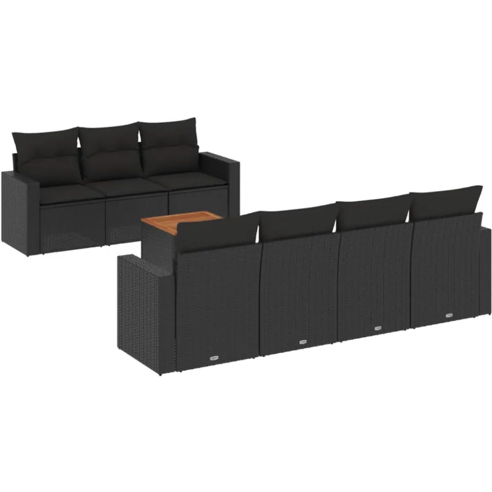 vidaXL 8-delige Loungeset met kussens poly rattan zwart, foto 3