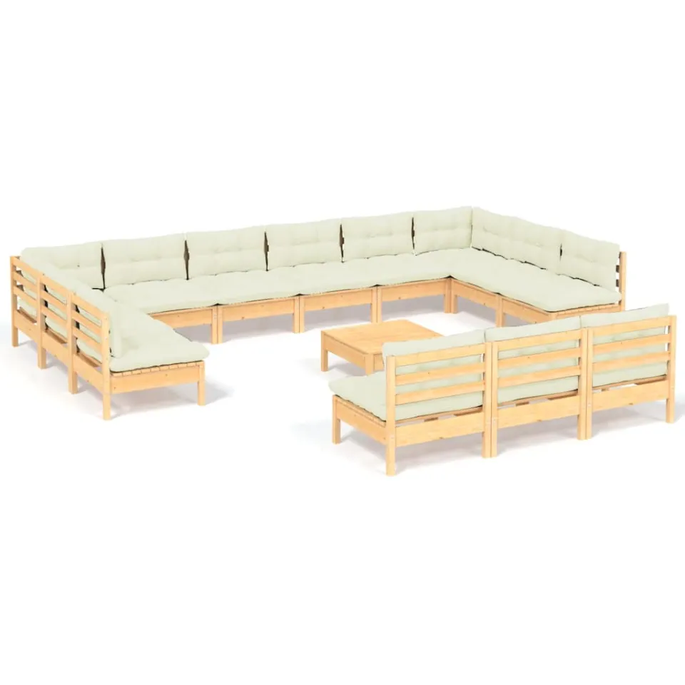 vidaXL 14-delige Loungeset met crèmekleurige kussens grenenhout, foto 4