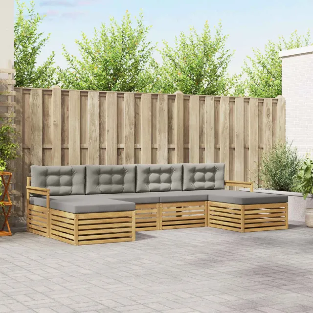 vidaXL Buiten bankenset 6 st 4-zits Wit en Lichtgrijs