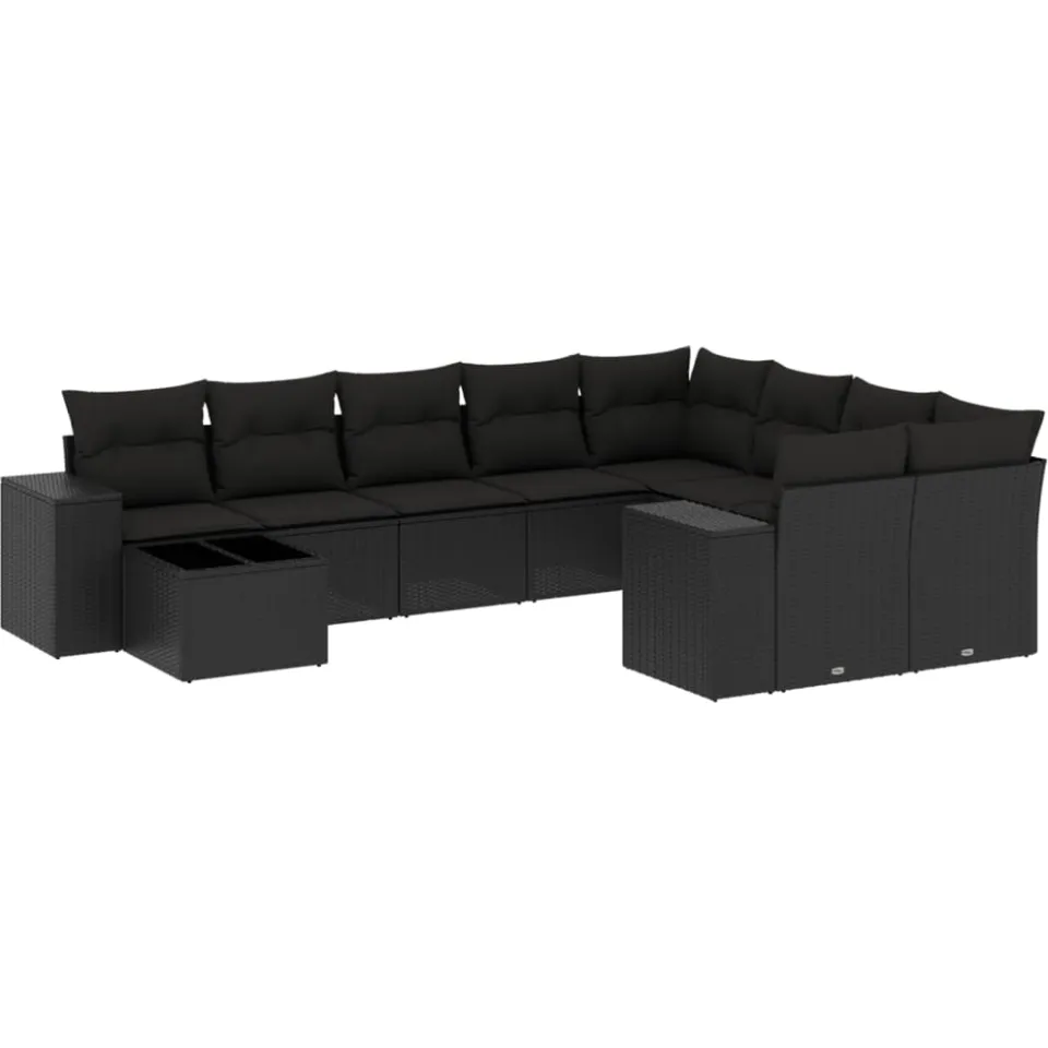 vidaXL 10-delige Loungeset met kussens poly rattan zwart