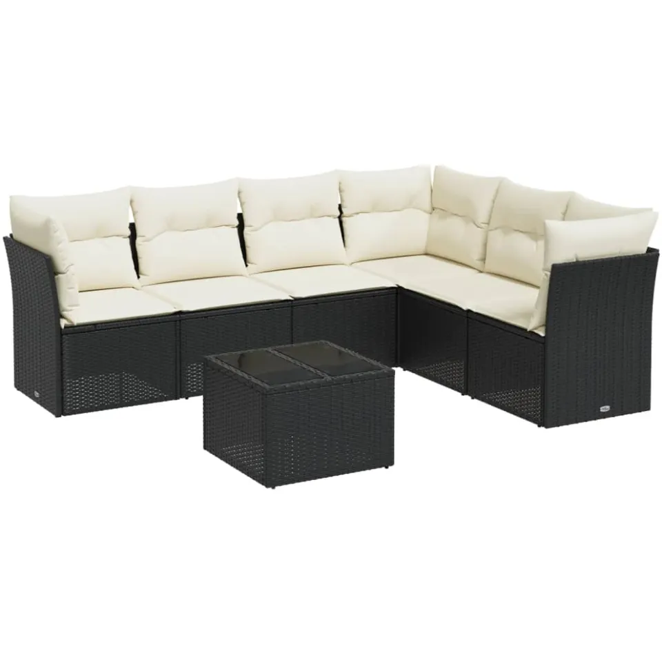vidaXL 7-delige Loungeset met kussens poly rattan zwart