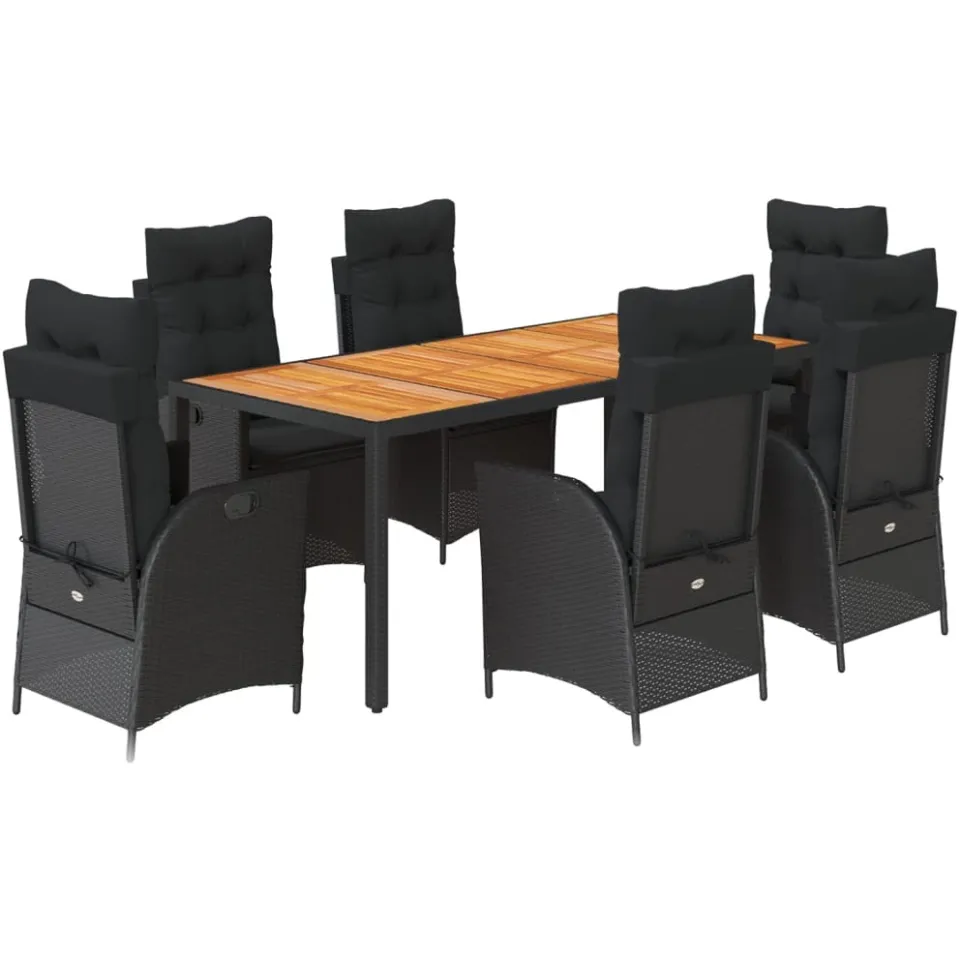 vidaXL 7-delige Tuinset met kussens poly rattan zwart, foto 3
