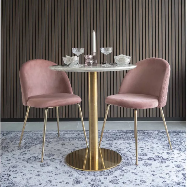 House Nordic Eetkamertafel Bolzano Marmerlook Ø70cm Wit / Goud