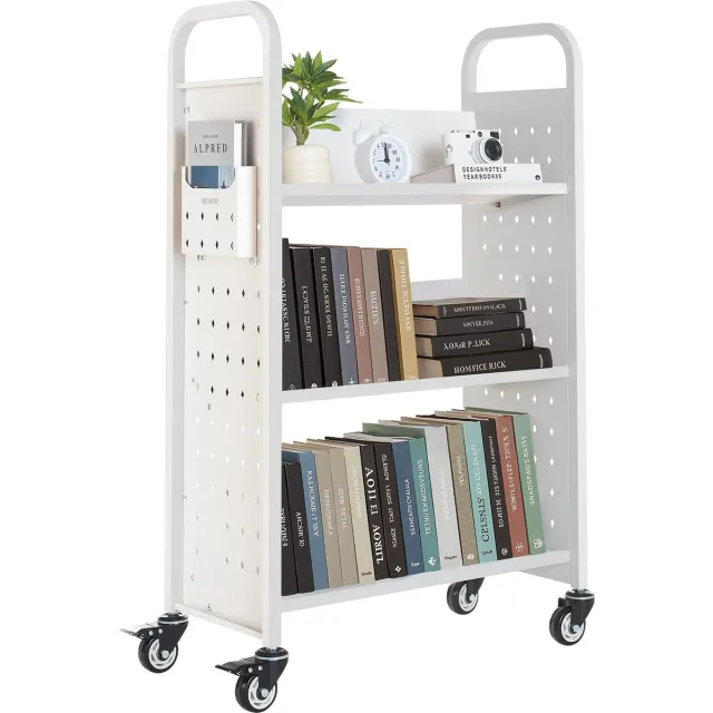 Vevor Boekenwagen Bibliotheekwagen Boekenplankwagen 150kg 77x38x122cm Wit