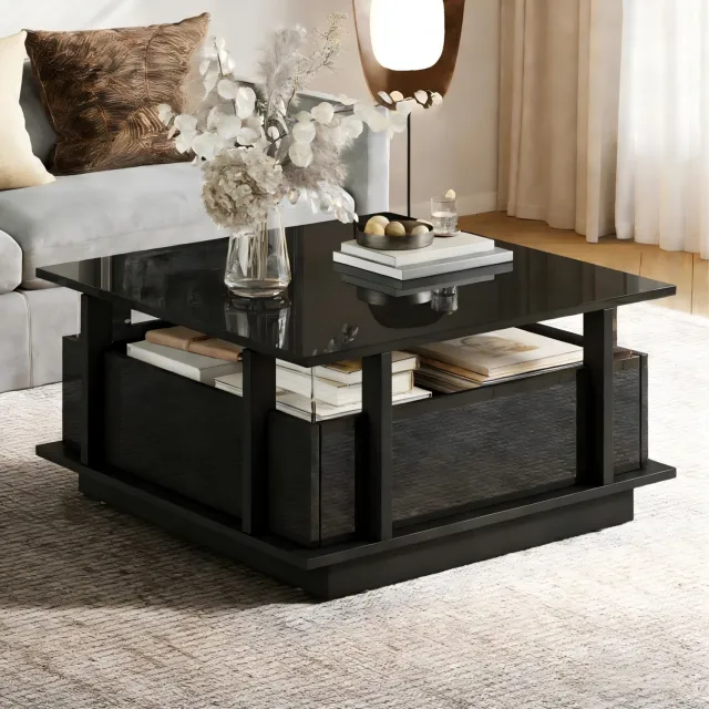 CHICFURN Salontafel - LED-verlichting - 2 lades - Zwart