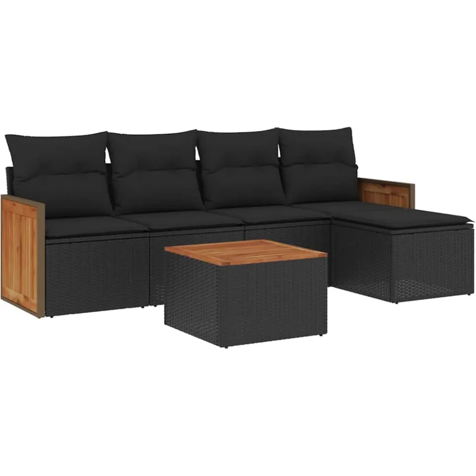 vidaXL 6-delige Loungeset met kussens poly rattan zwart, foto 3