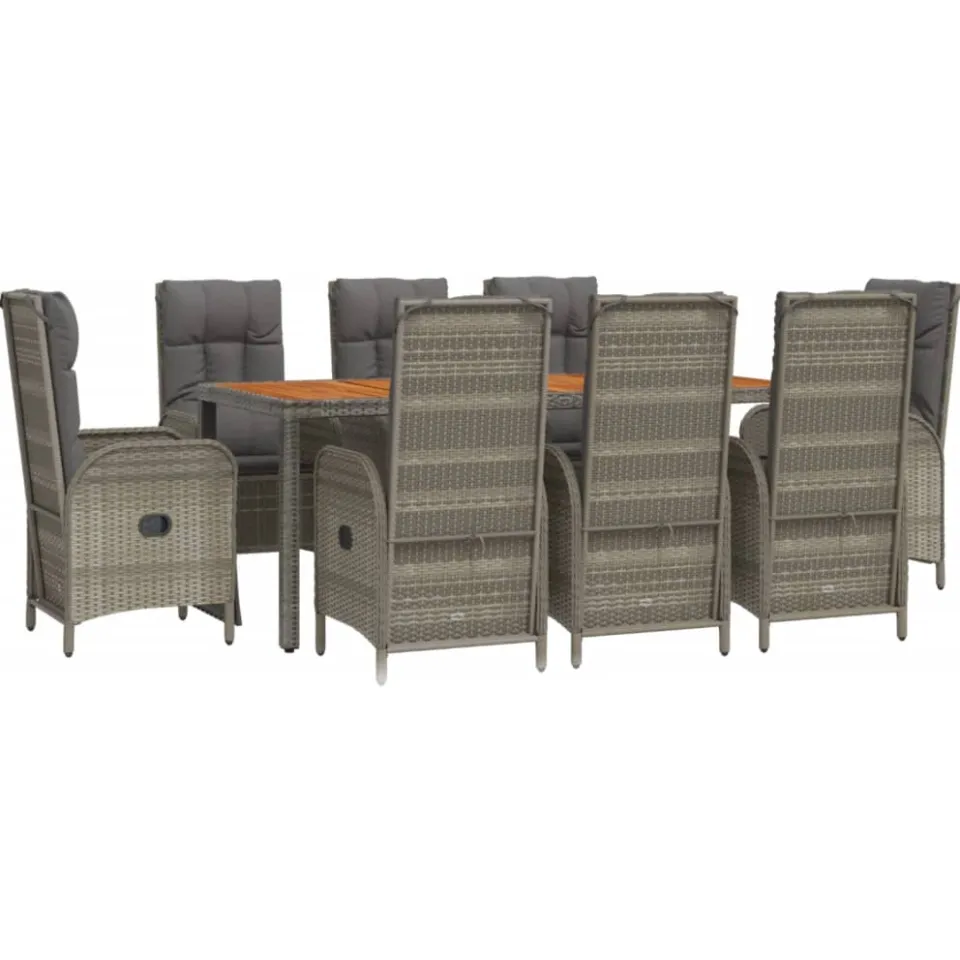 vidaXL 9-delige Tuinset met kussens poly rattan grijs