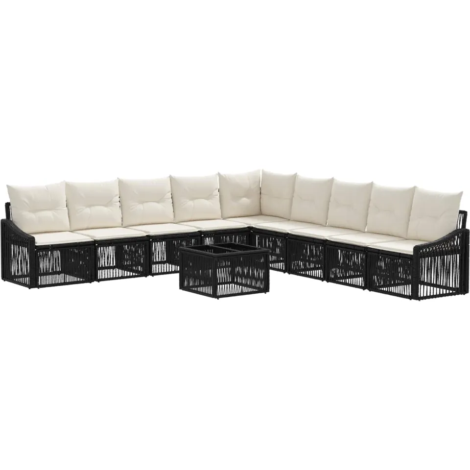 vidaXL Tuinbankenset 10 st 9-zits Zwart poly rattan, foto 3