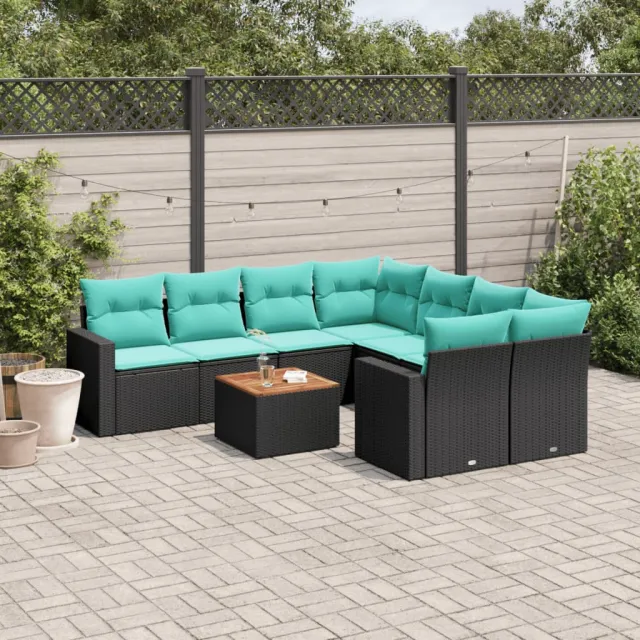 vidaXL 9-delige Loungeset met kussens poly rattan zwart, foto 2
