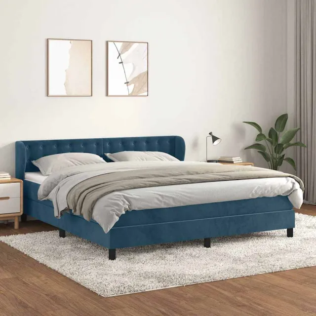 vidaXL Boxspring met matras fluweel donkerblauw 160x200 cm blauw