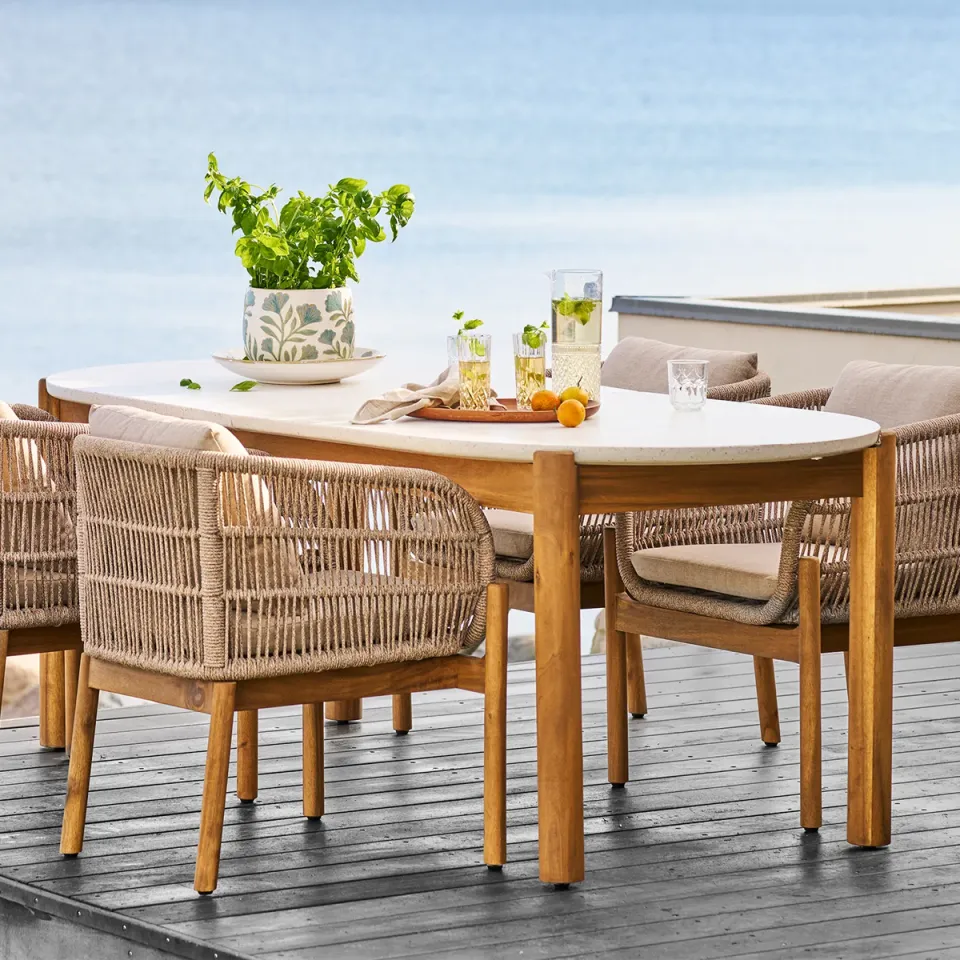 Artichok Teresa houten tuintafel naturel met terazzo blad - 210 x 95 cm, foto 2