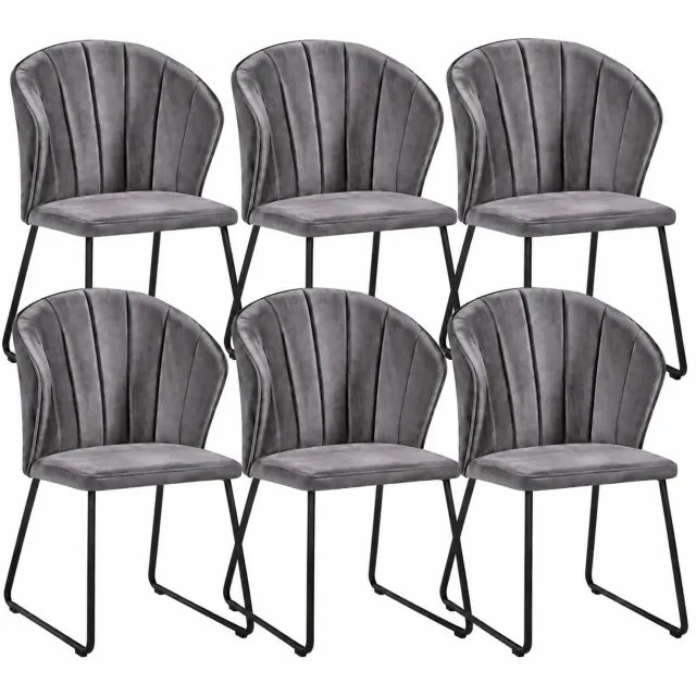 Decorloo Ferrara Eetkamerstoelen - Set van 6 - Grijs - Fluweel Velvet - Industrieel - Met Armleuning - Zwarte Metalen Poten