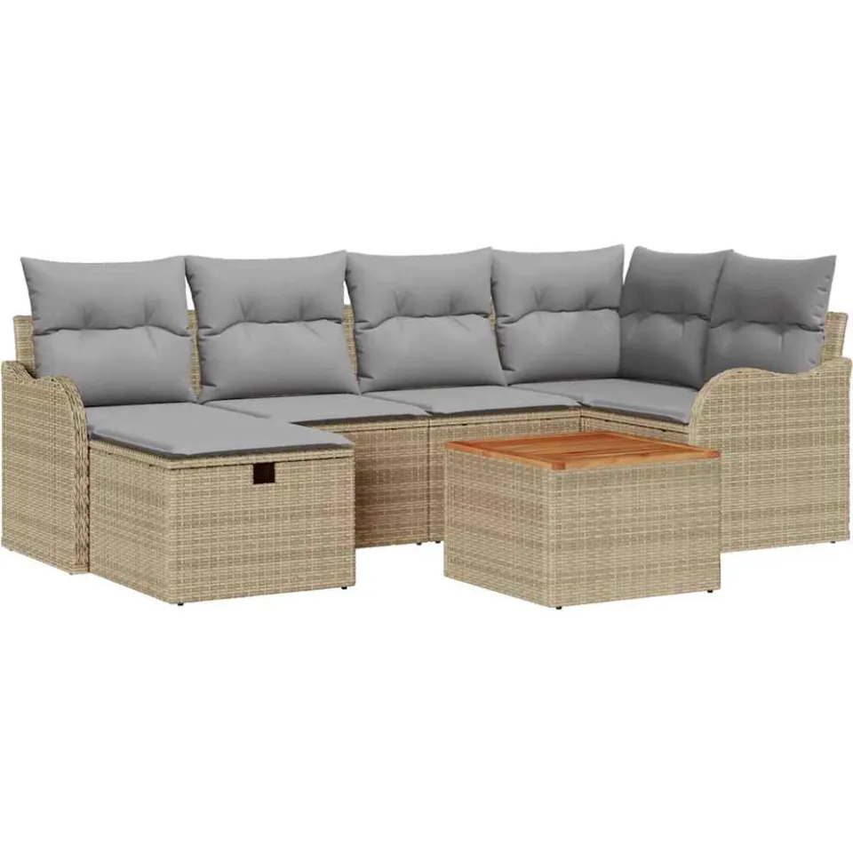 vidaXL Tuinbankenset 7 st Beige poly rattan