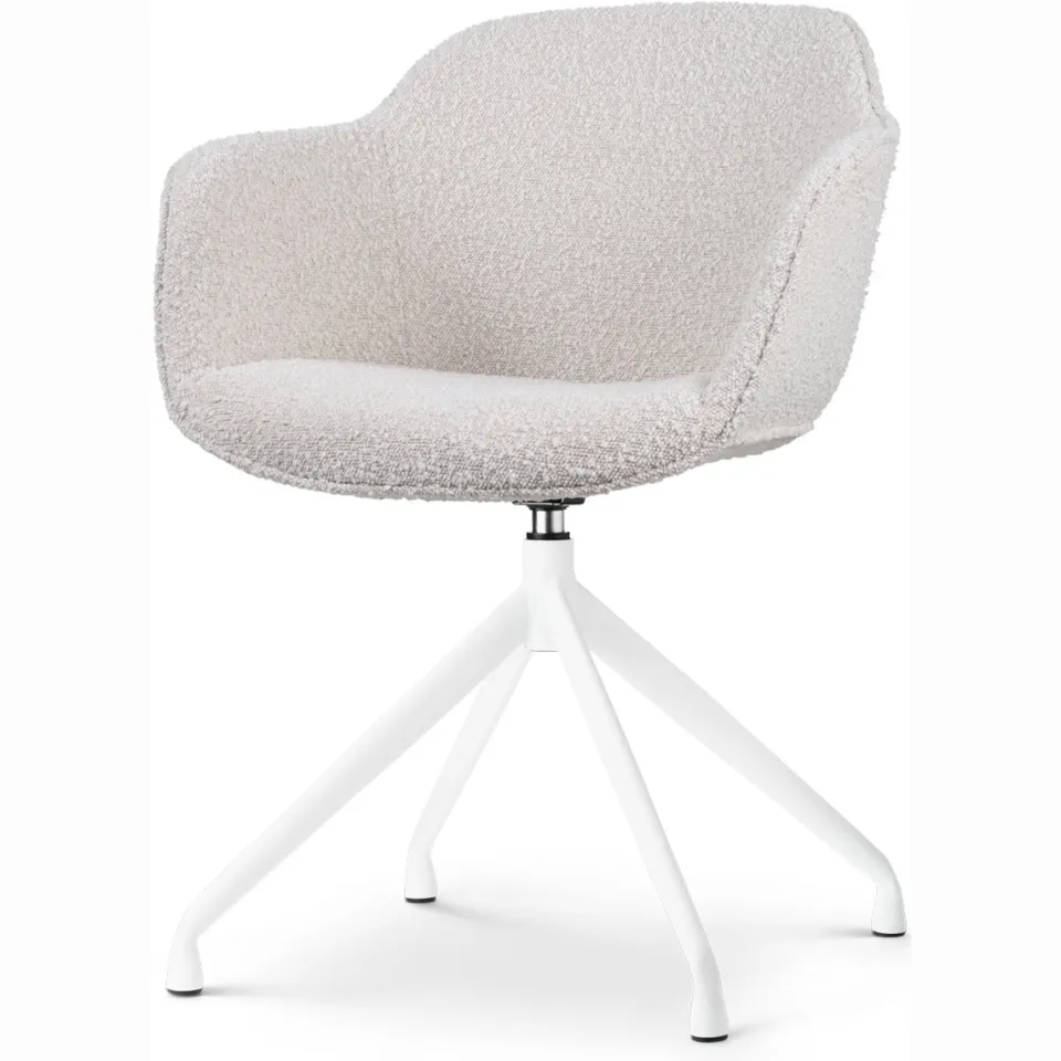 Nolon Nola-Mare draaibare eetkamerstoel bouclé beige - wit onderstel