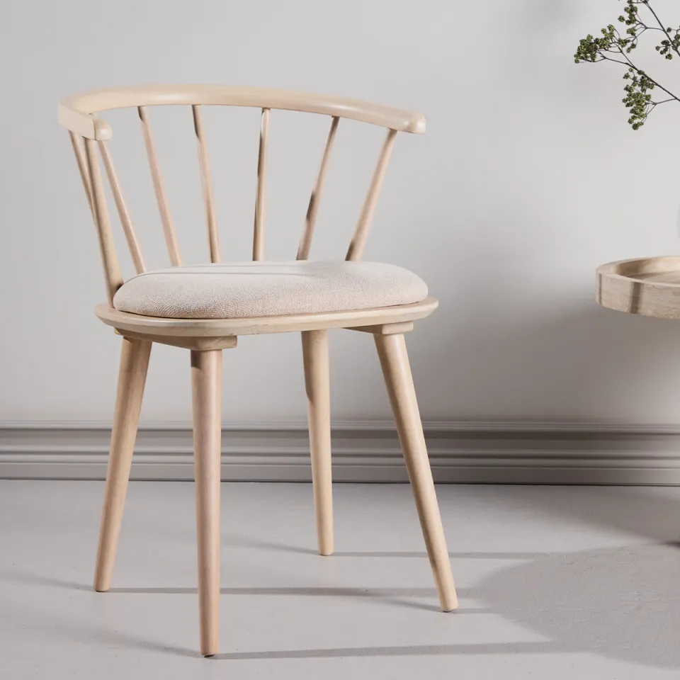 Nest living Paco houten spijlen eetkamerstoel met vast zitkussen - whitewash, foto 2