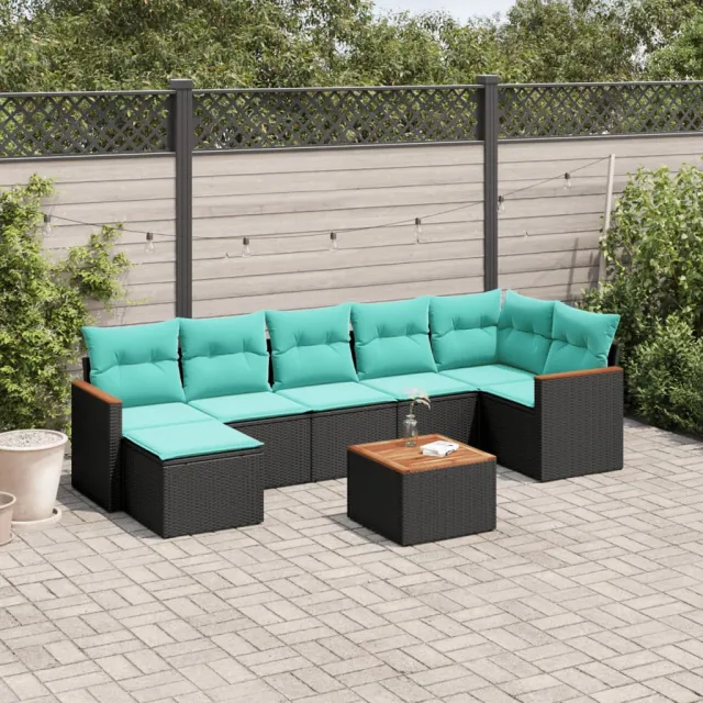 vidaXL 8-delige tuinbankset met kussens, zwart polyrotan, foto 2