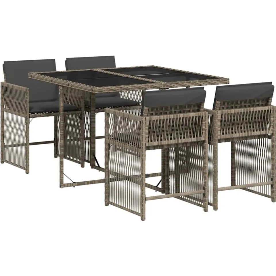 vidaXL 5-delige Tuinset met kussens poly rattan grijs, foto 3