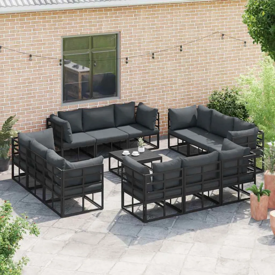 vidaXL Tuinbankenset 13 st Zwart Metaal, foto 3