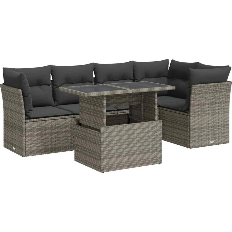 vidaXL 6-delige Loungeset met kussens poly rattan grijs, foto 3