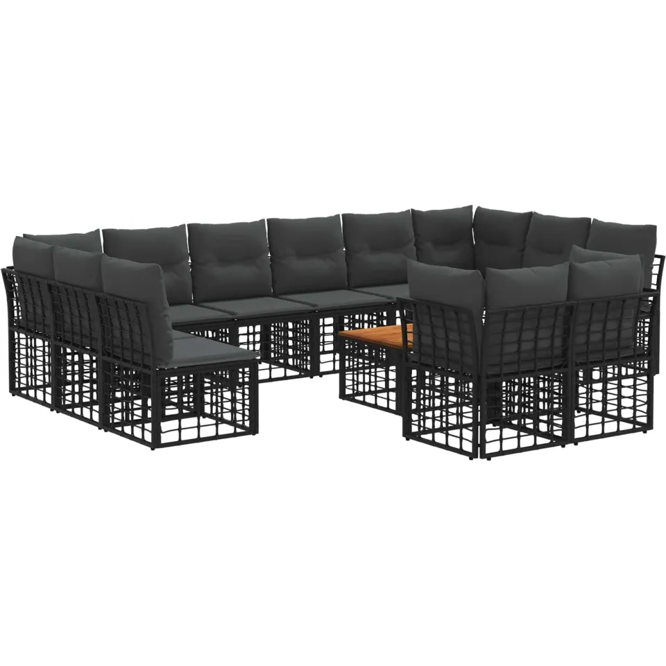 vidaXL Buiten bankenset 13 st 12-zits Zwart en Donkergrijs Polyester, foto 3