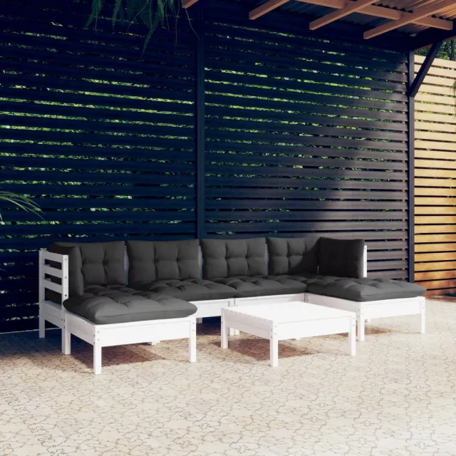 vidaXL 7-delige Loungeset met kussens grenenhout wit, foto 2