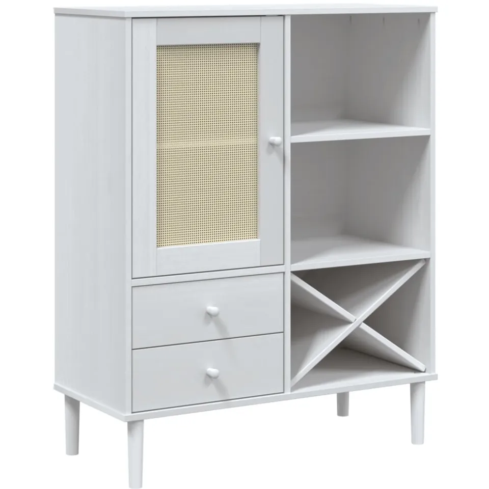 vidaXL Hoge kast SENJA 90x40x112 cm rattan look massief grenenhout wit, foto 3