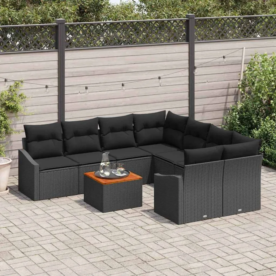 vidaXL Tuinbankenset 9 st Zwart poly rattan, foto 3
