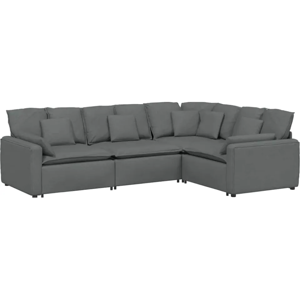 vidaXL Modulaire bank met kussens stof donkergrijs grijs, foto 3