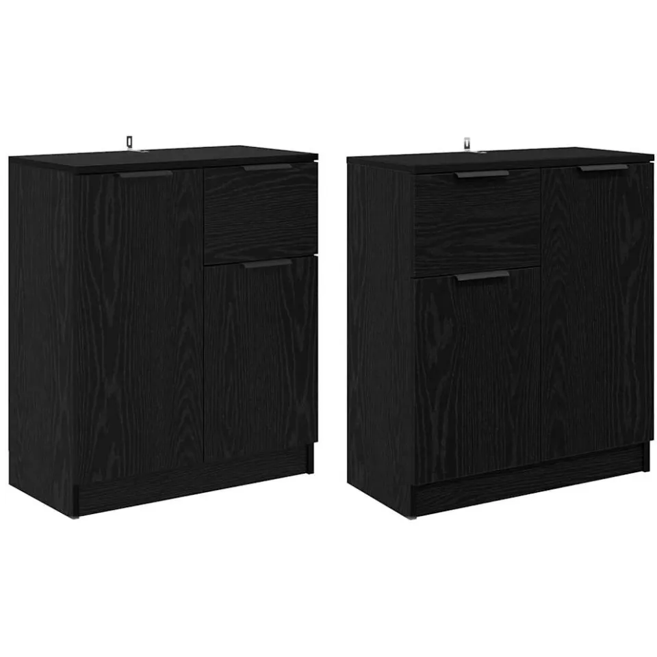 vidaXL Dressoirs 2 st Zwart Eiken 60 x 30 x 70 cm Bewerkt hout, foto 3
