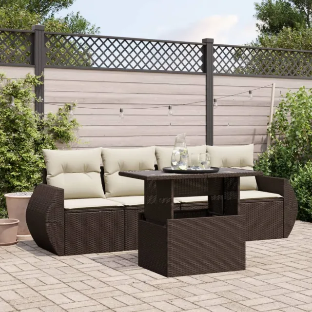 vidaXL 5-delige Loungeset met kussens poly rattan bruin, foto 2