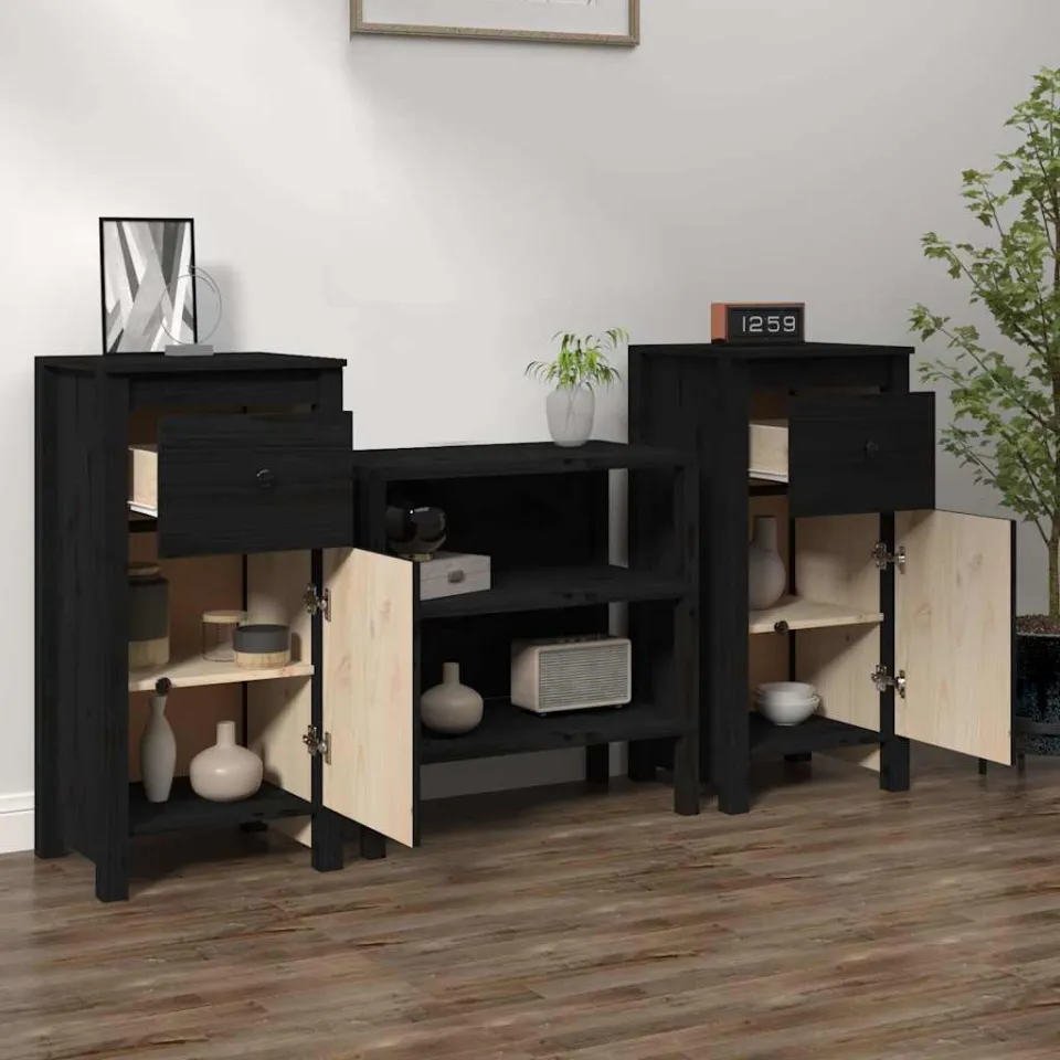 vidaXL Dressoirs 2 st 40x35x80 cm massief grenenhout zwart, foto 4
