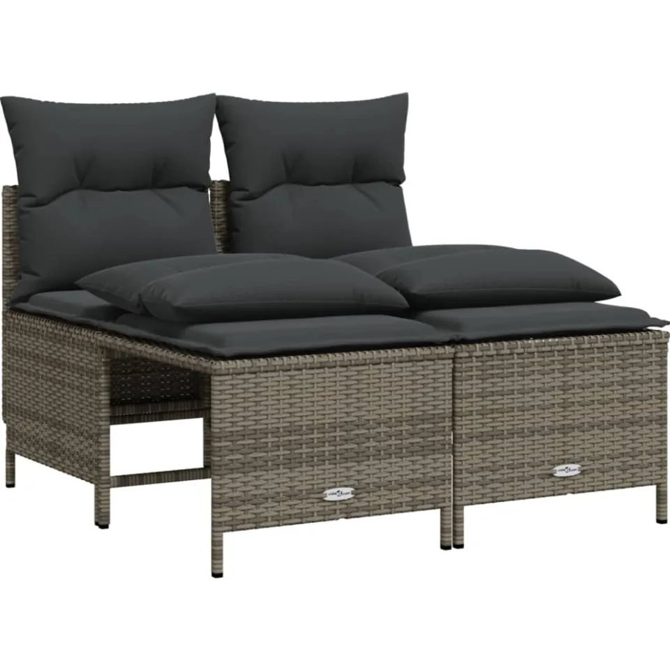 vidaXL 4-delige Loungeset met kussens poly rattan grijs, foto 3