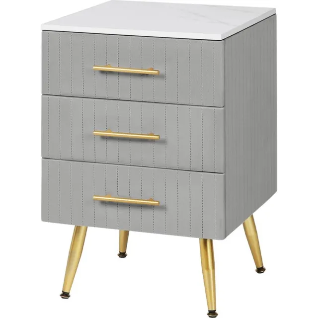 Thuys Nachtkastje – Salontafel – 3 Lades – Bijzettafel – Fluweel – Voor Slaapkamer & Woonkamer – Modern Design – Grijs