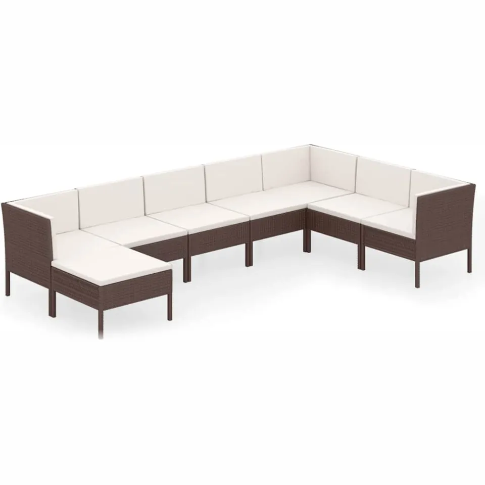 vidaXL 8-delige Loungeset met kussens poly rattan bruin, foto 3