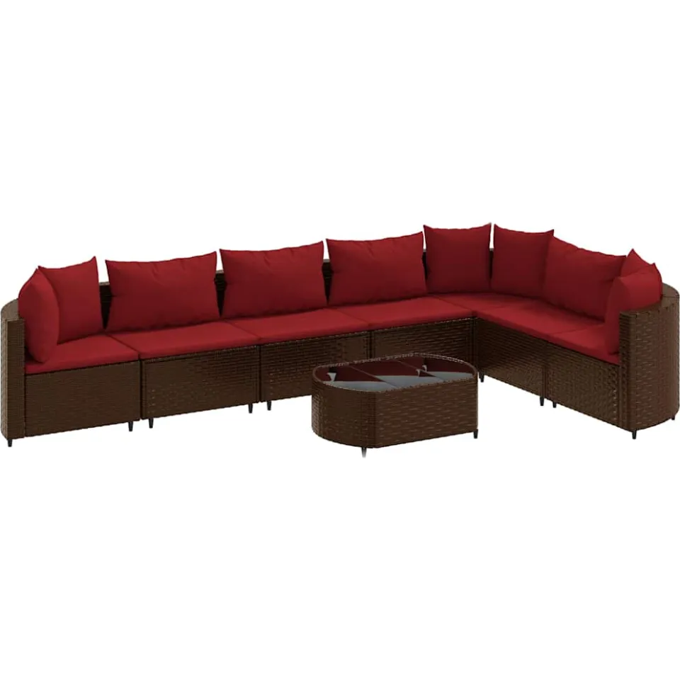 vidaXL 8-delige Loungeset met kussens poly rattan bruin, foto 3