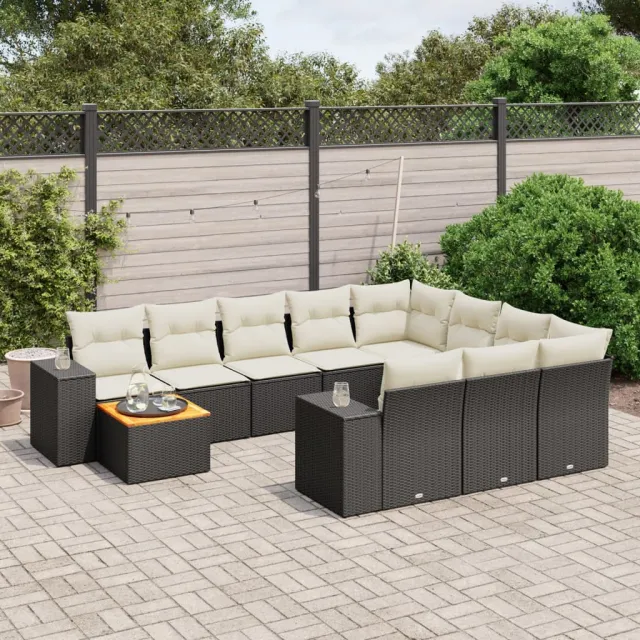 vidaXL 11-delige Loungeset met kussens poly rattan zwart, foto 2