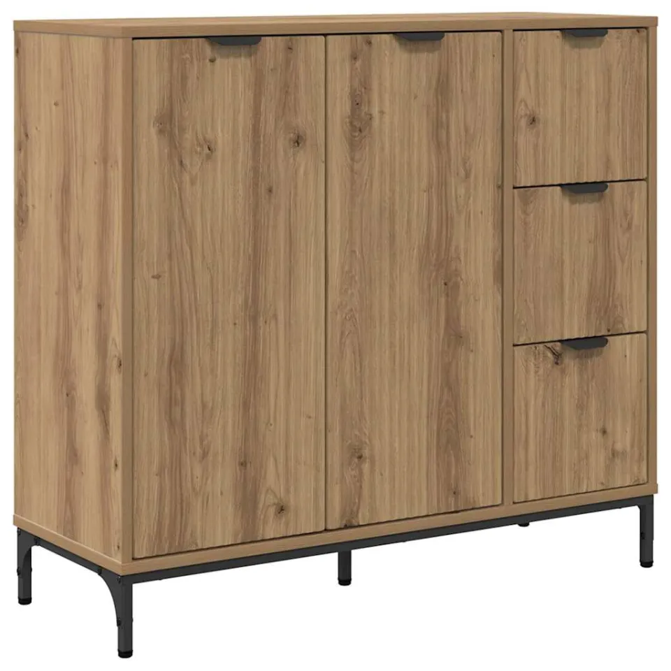 vidaXL Dressoir Artisan Eiken 89,5 x 33 x 82 cm Bewerkt hout, foto 3